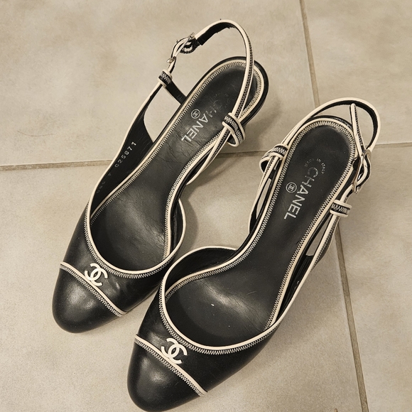 CHANEL Shoes - Chanel Black and White Slingback Heel